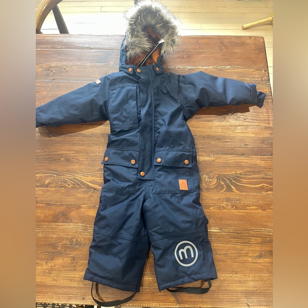 Brand new MinyMo snowsuit with soft boots, waterproof for 12 month old